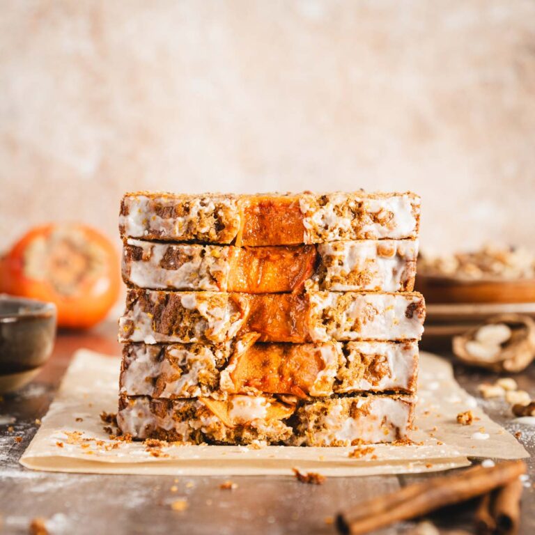 stack of slices of persimmon bread, front view