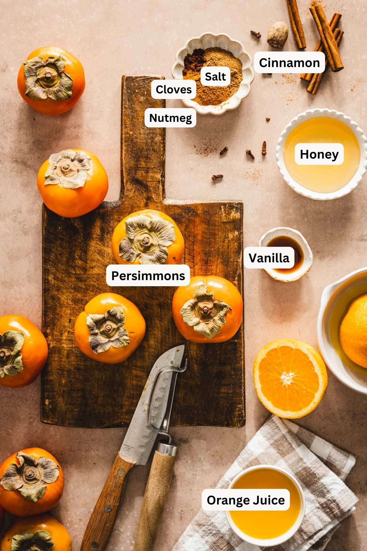 ingredients to make Persimmon Butter with name tags