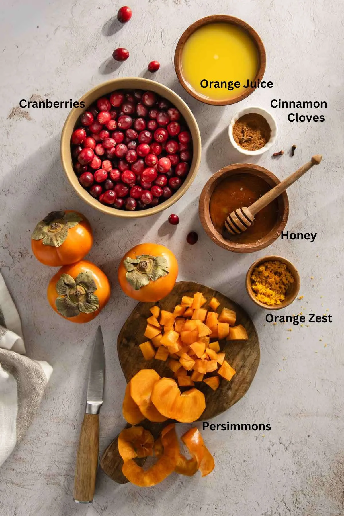 ingredients for Persimmon Cranberry Sauce