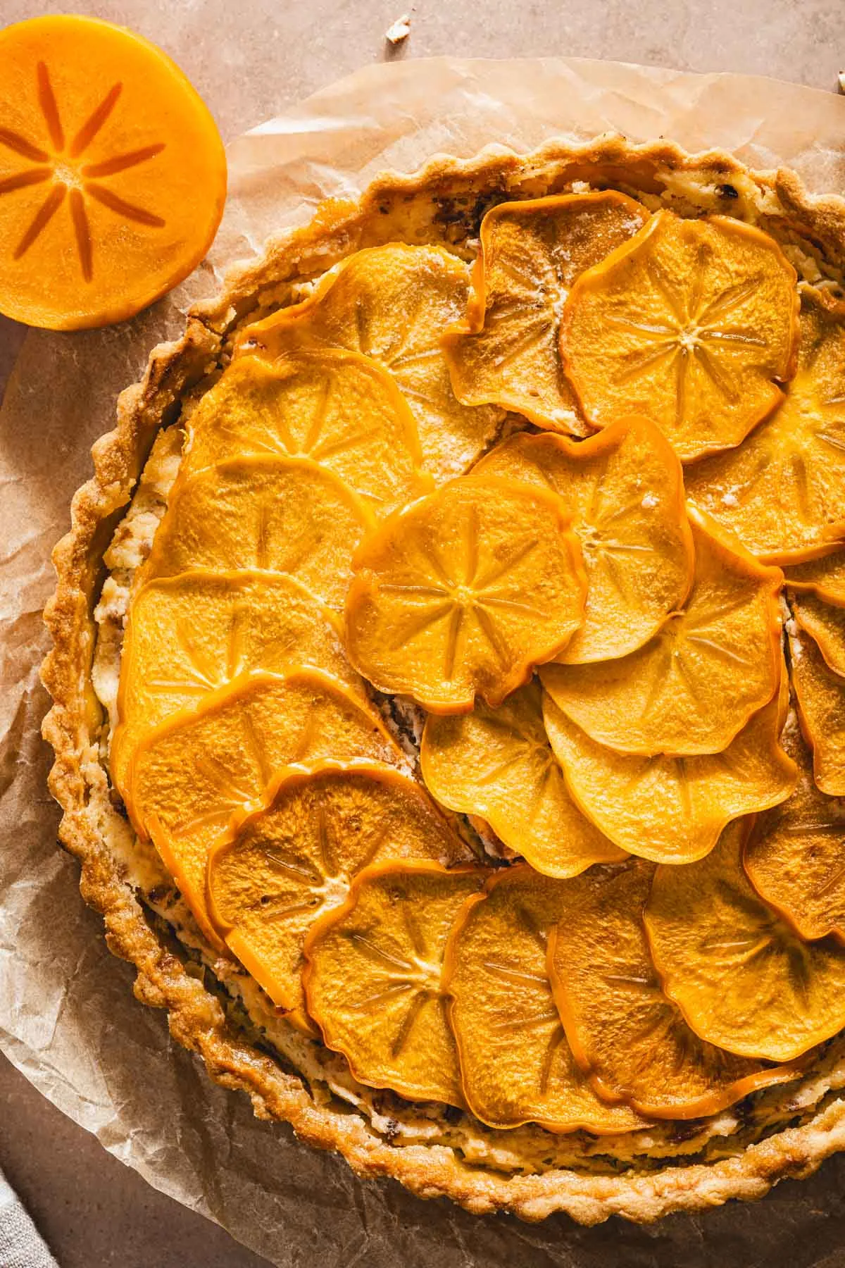 close up of the tart, fresh persimmon fruit