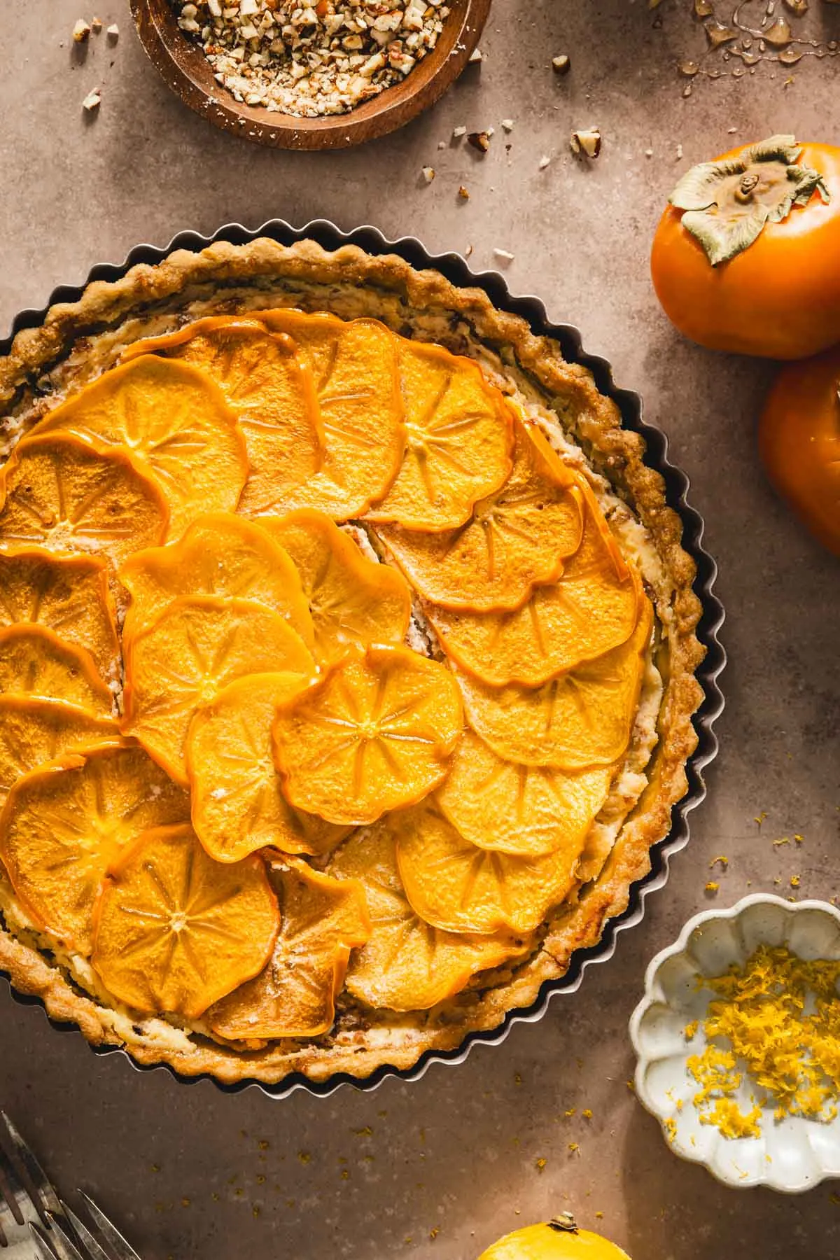 close up of the persimmon tart