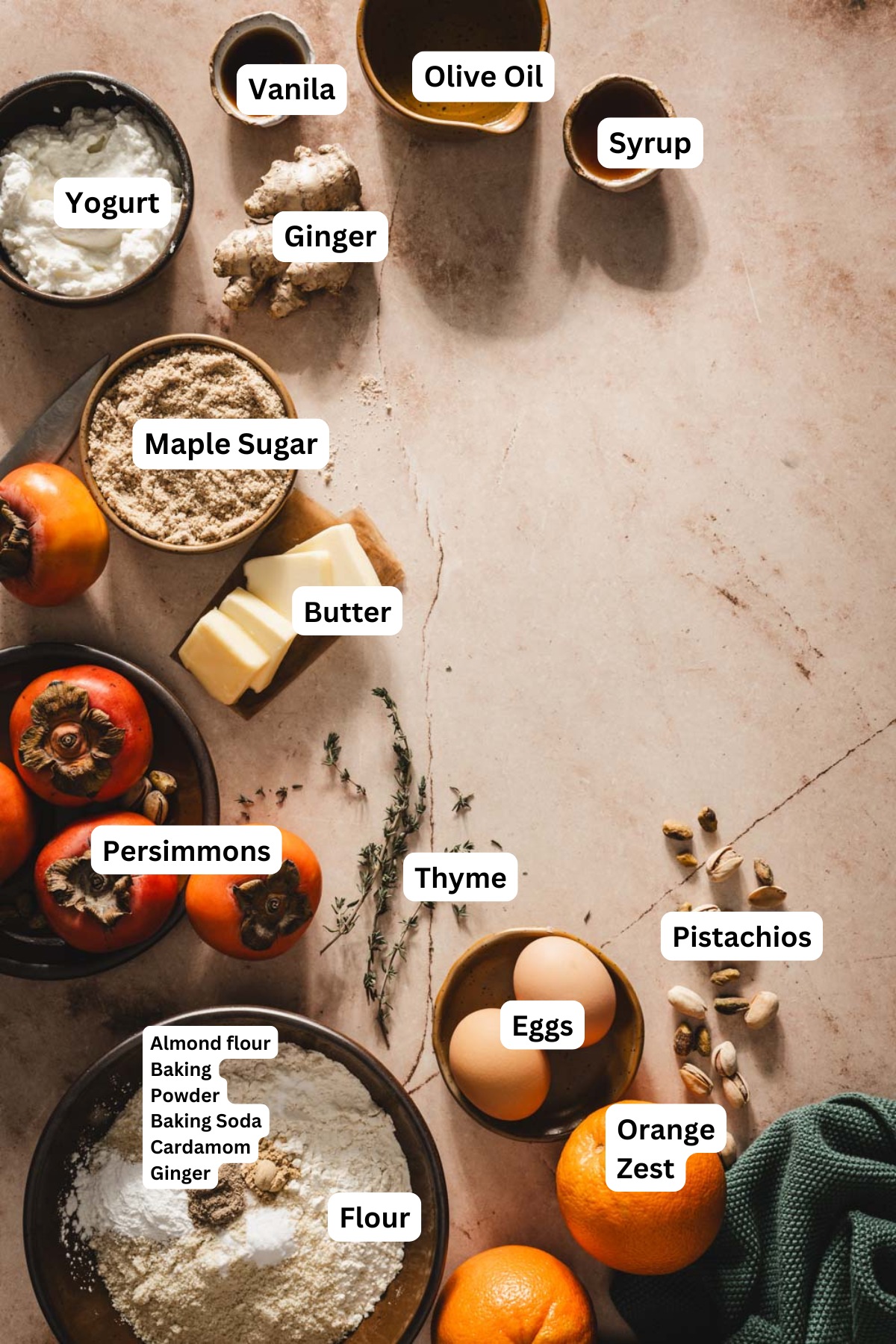 ing to make persimmon upside cake with name tags