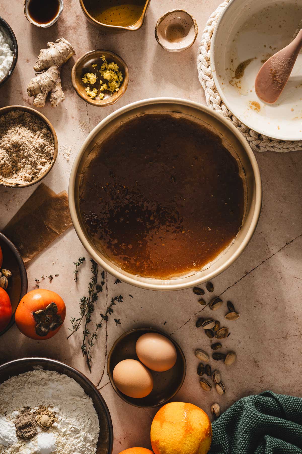 baking pan with brown butter caramel poured into it