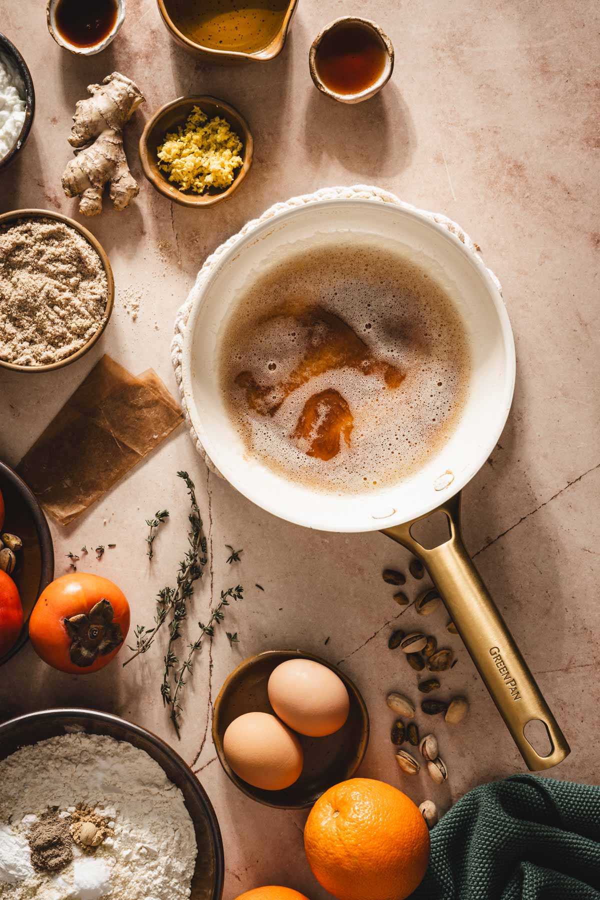 skillet with melted brown butter