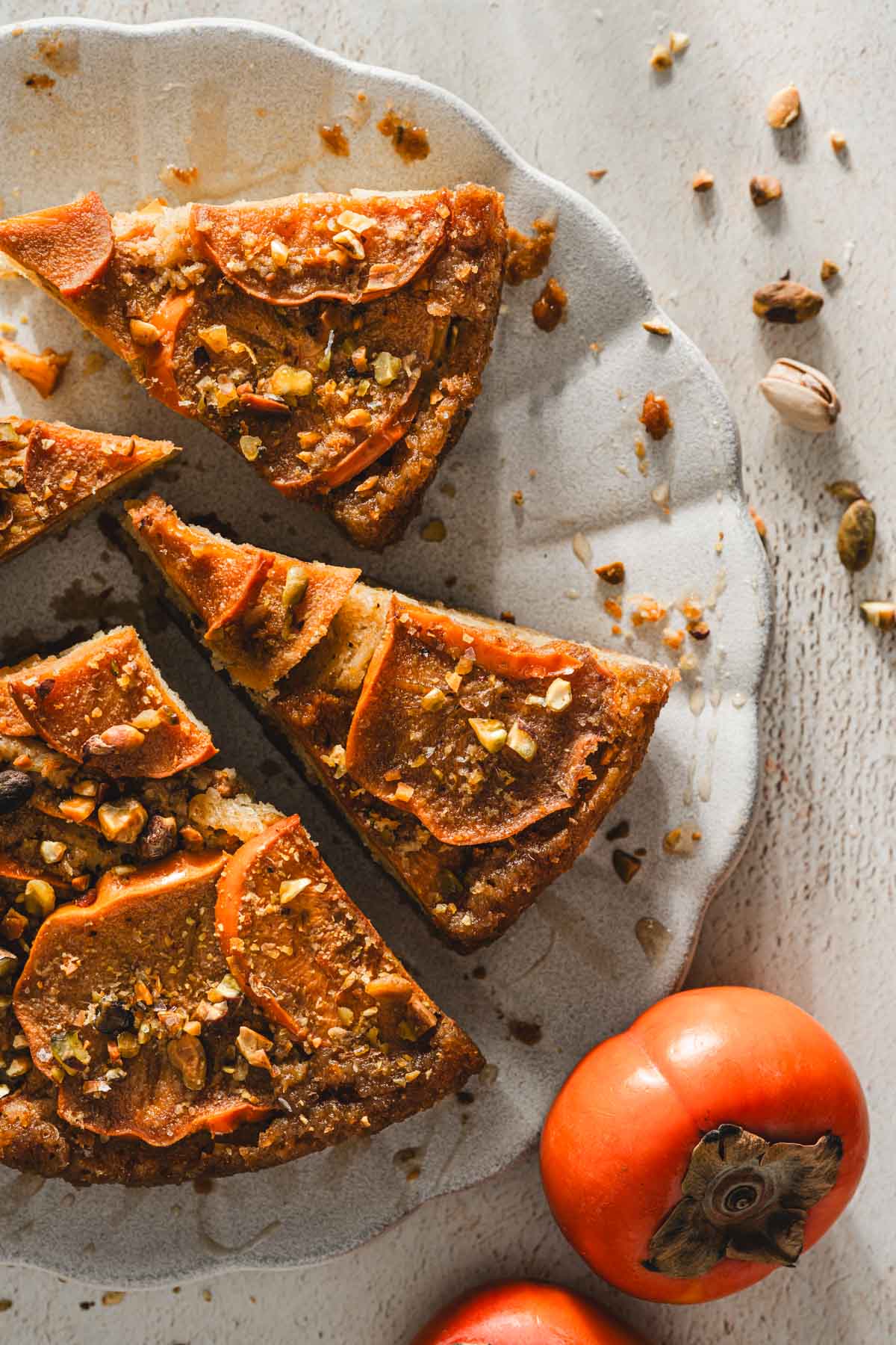 close up of slices of persimmon cake