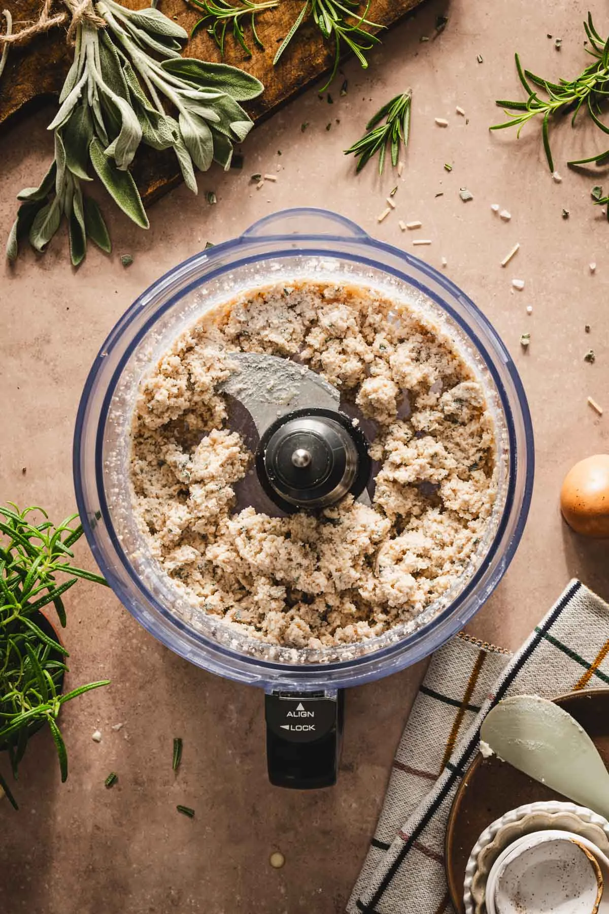 food processor container with the prepared filling
