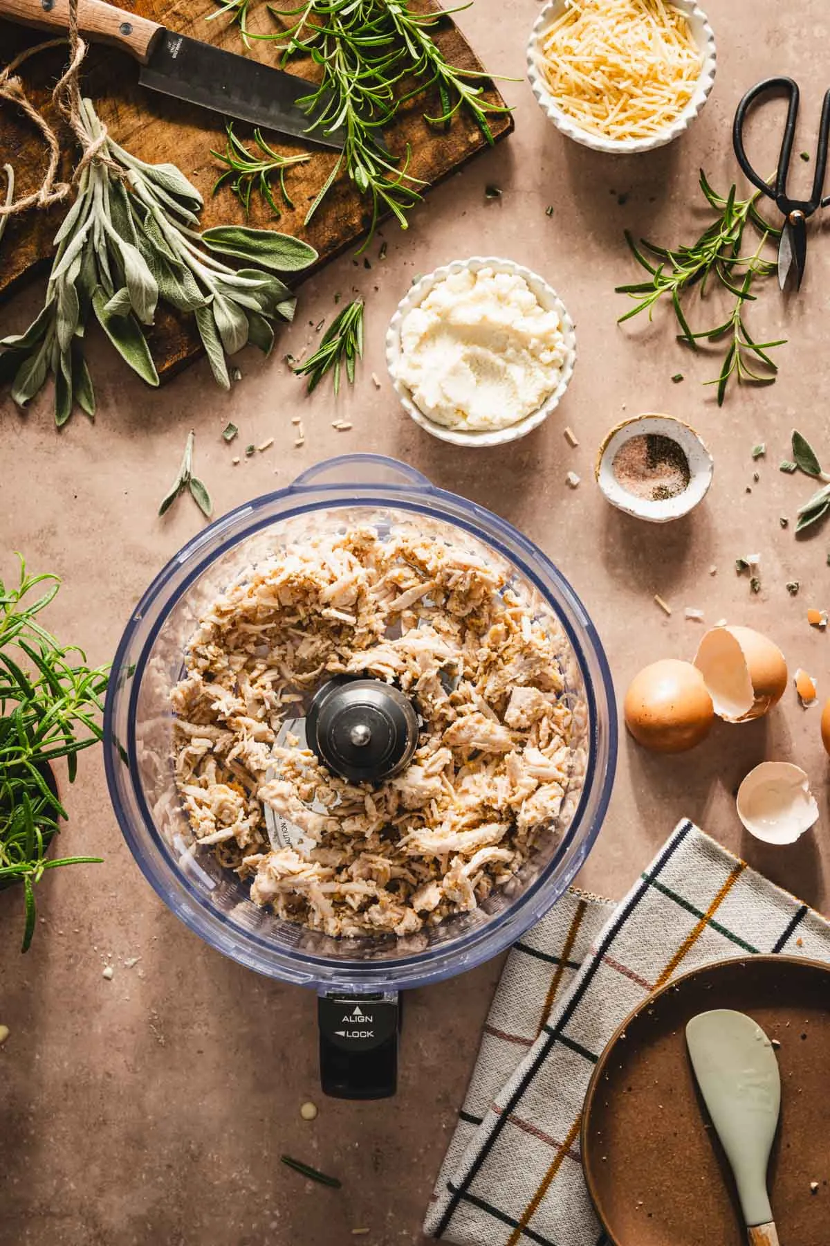 food processor container with shredded turkey