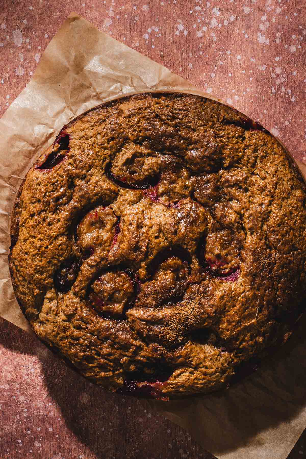 baked cake ona. parchment paper