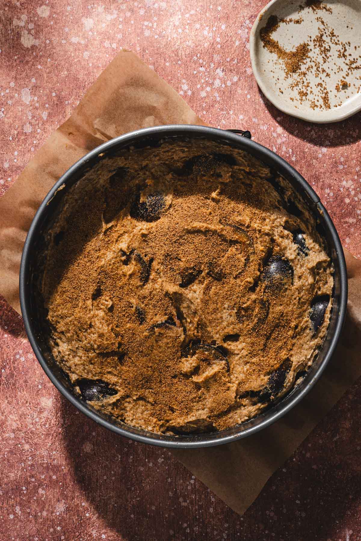 cake with coconut sugar drizzle before baking