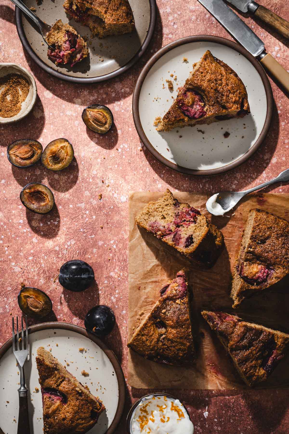 various slices of the cake on serving plates
