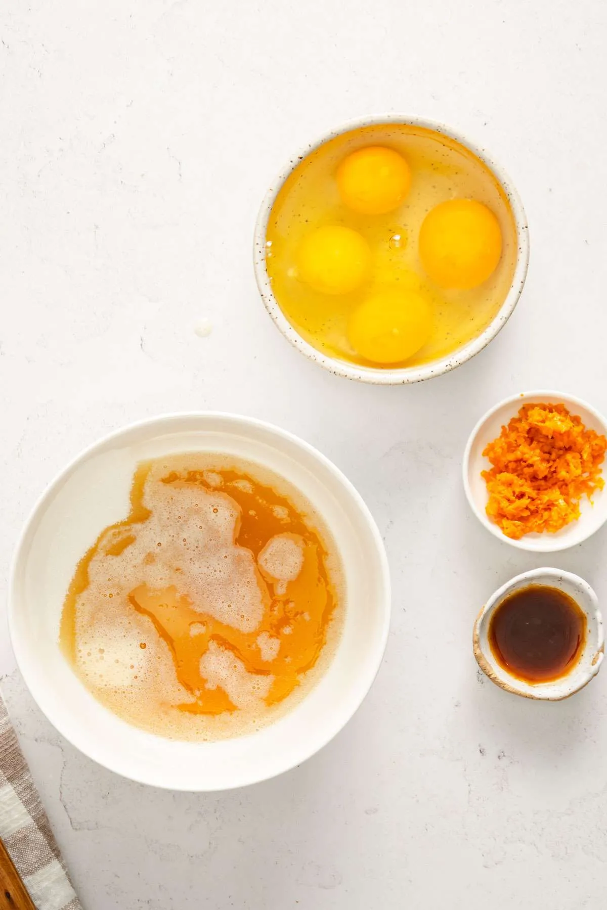 brown butter added to the bowl with sugar