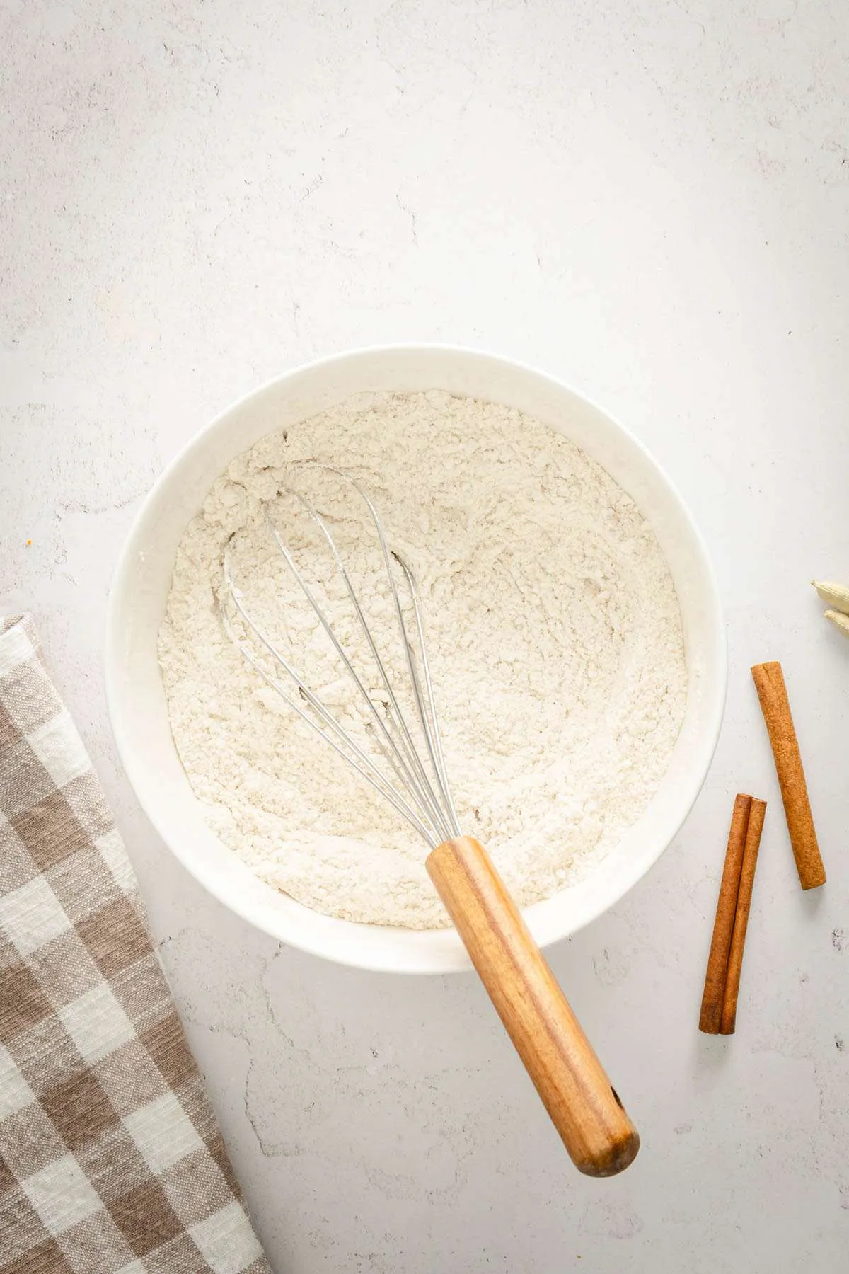 bowl with flour and other dry ingredients mixed in