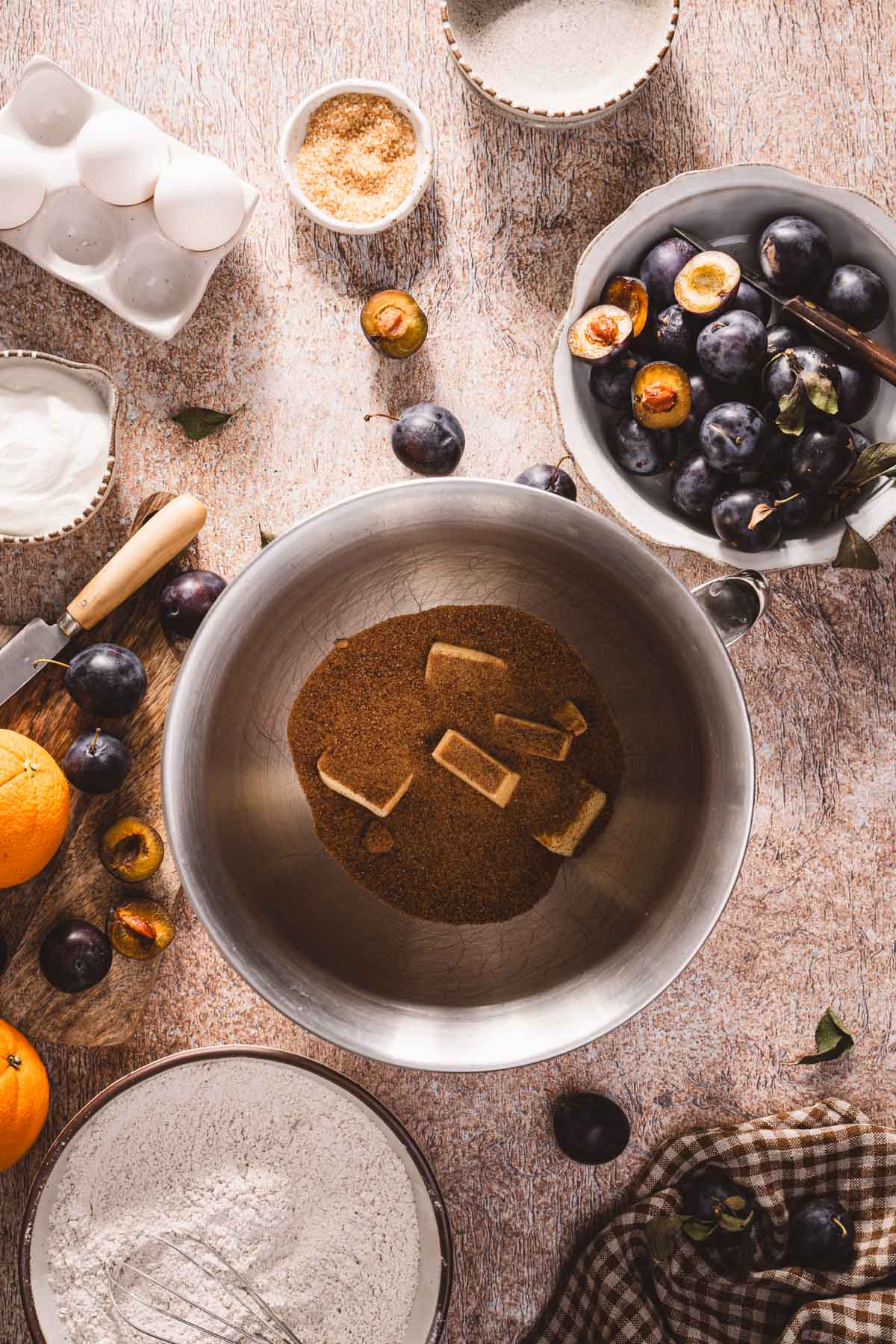 bowl of stand mixer with butter and sugar