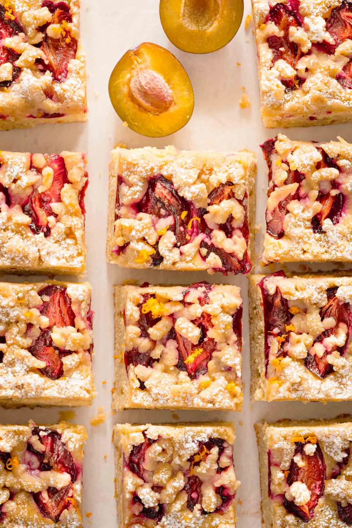 close up of square s of the polish plum cake