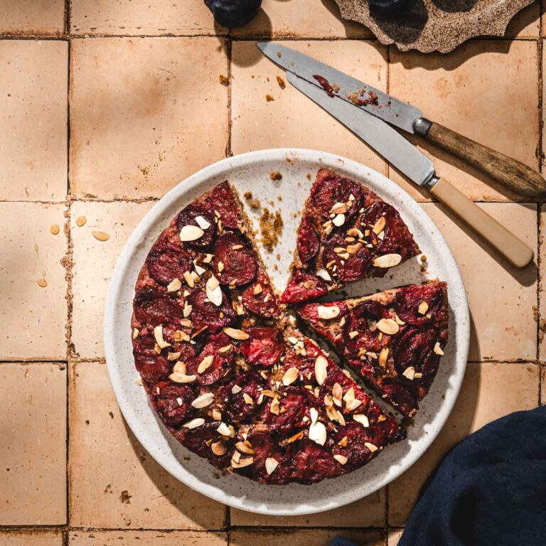 plum cake on a serving plate