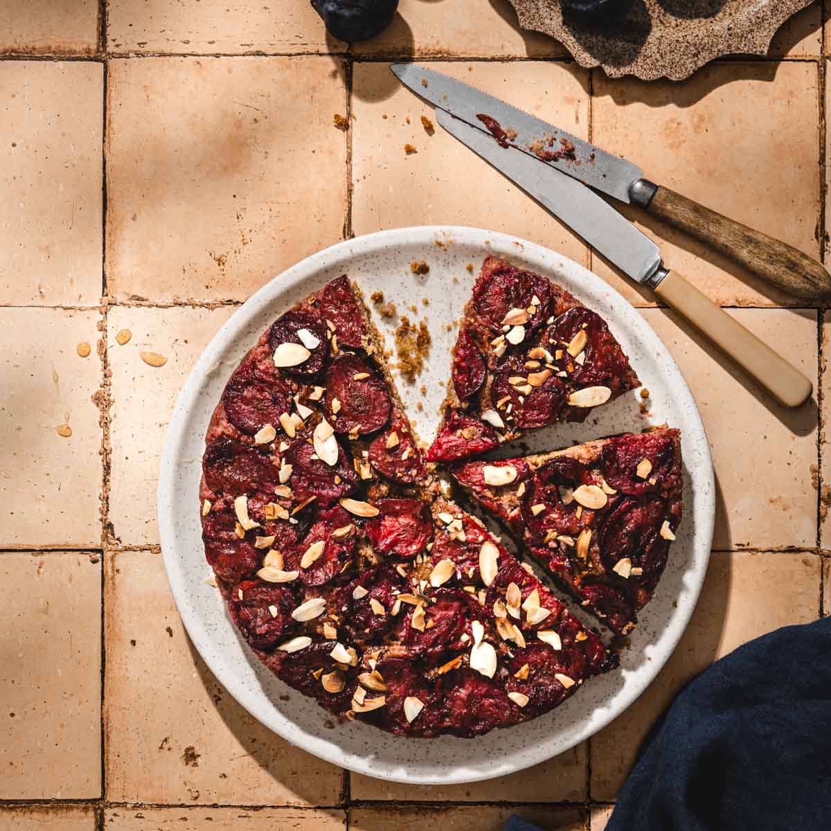 plum cake on a serving plate