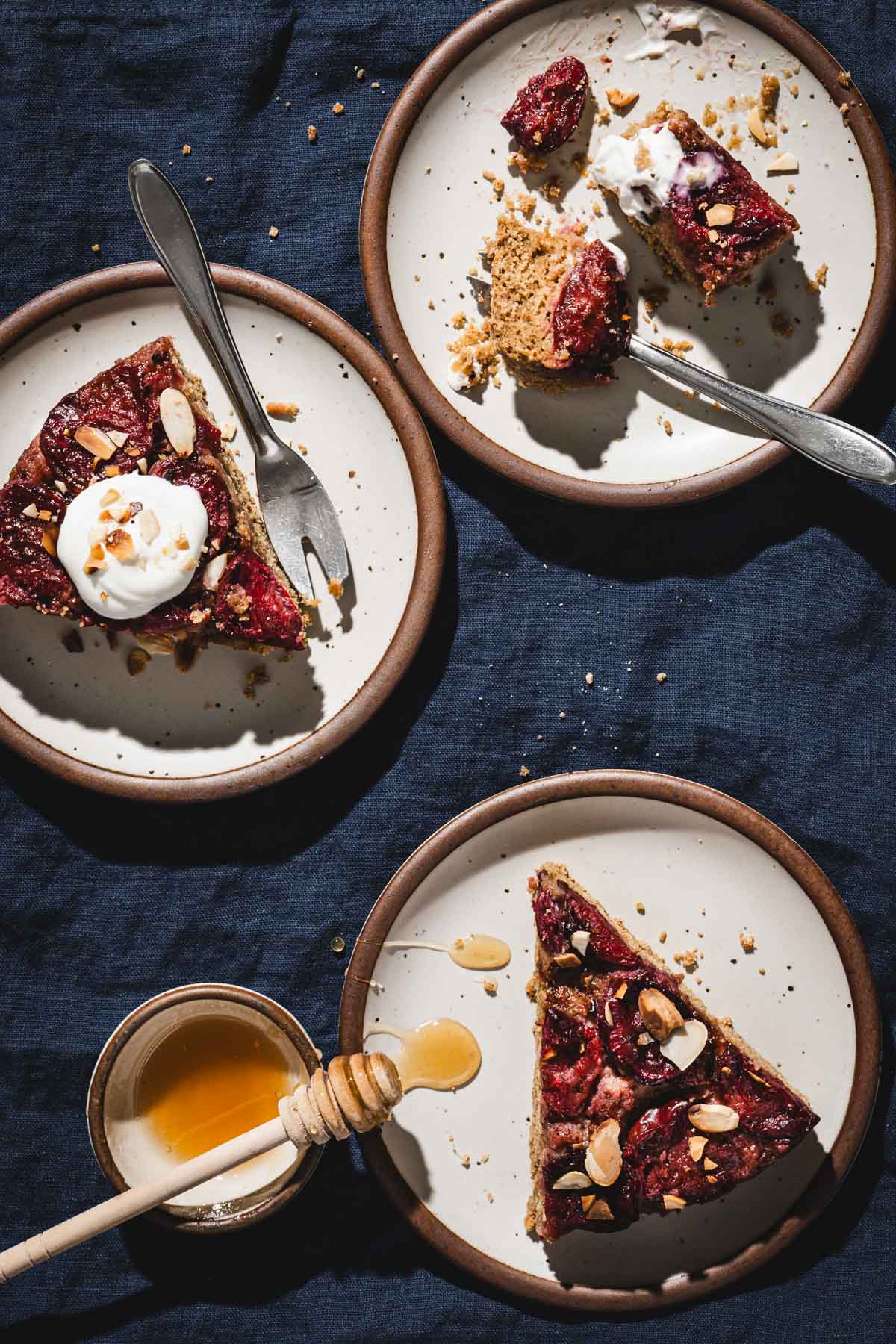 various plates with the cake