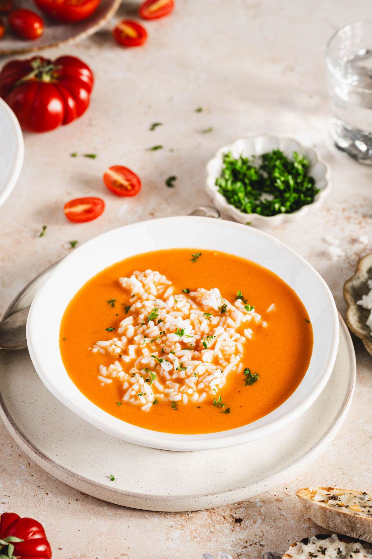 bowl with zupa pomidorowa with rice