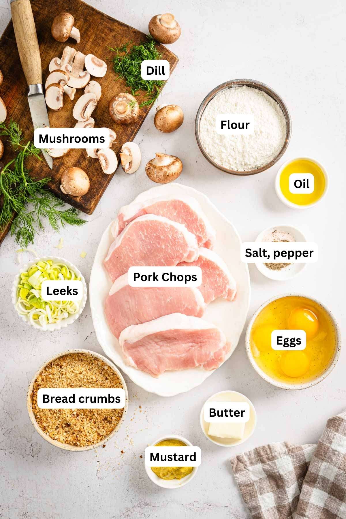 ingredients to make stuffed pork chops with name tags