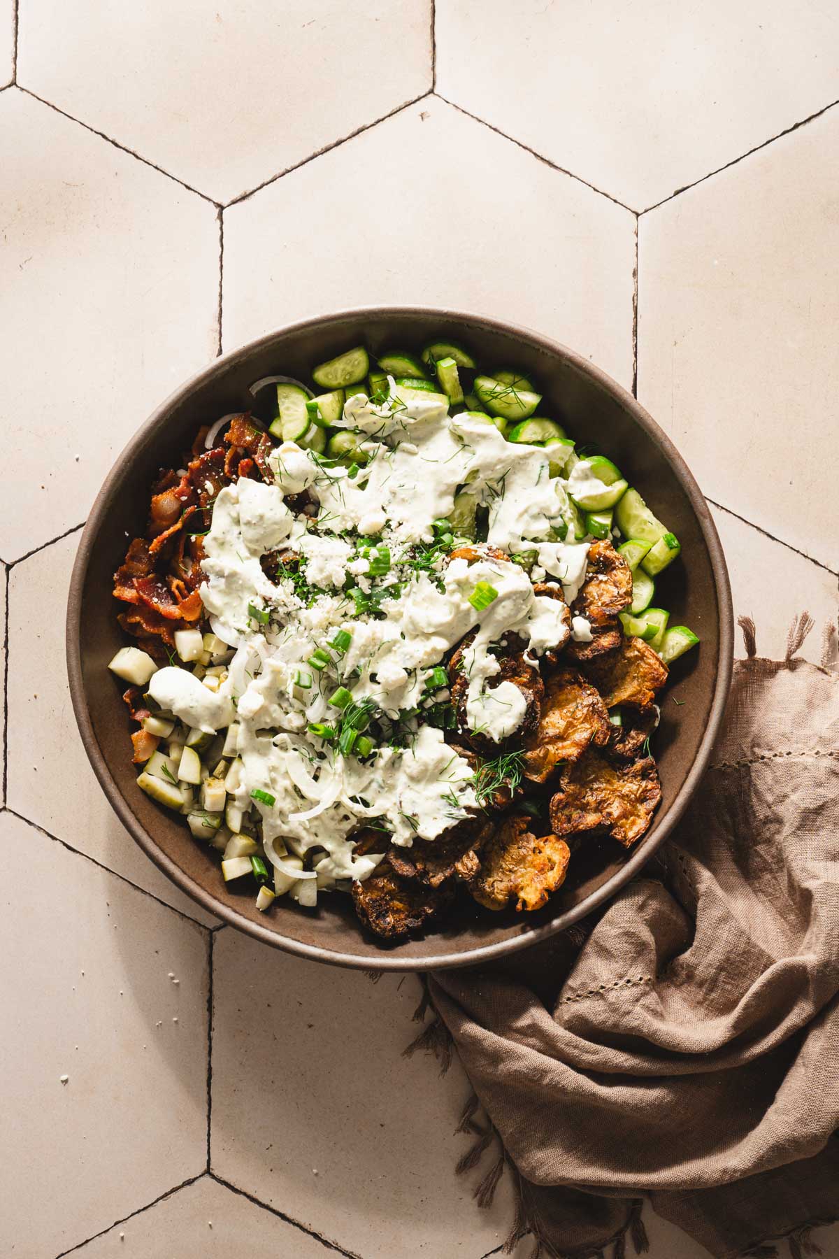 dressing added a top of the salad