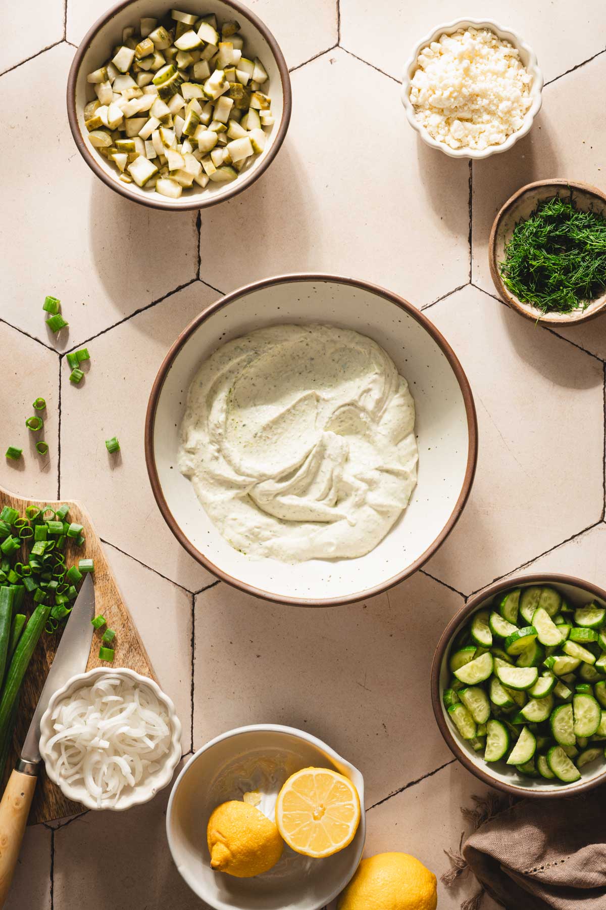 creamy dressing in the bowl
