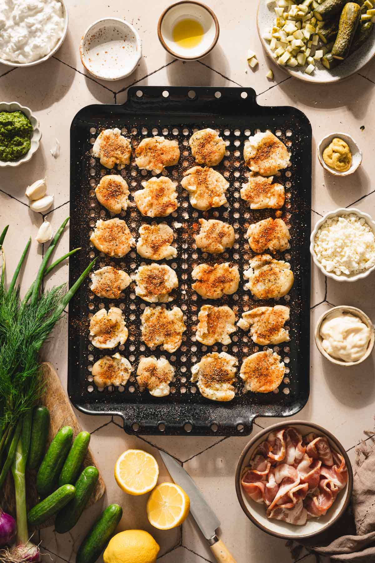 seasoning applied to the smashed potatoes