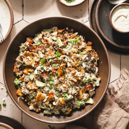 large serving bowl with the salad