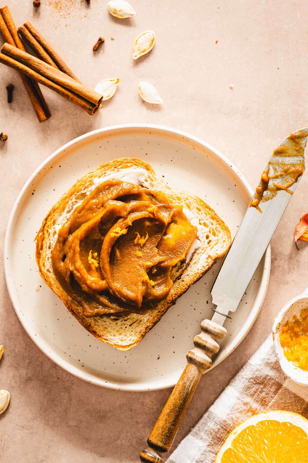 slice of bread with pumpkin butter