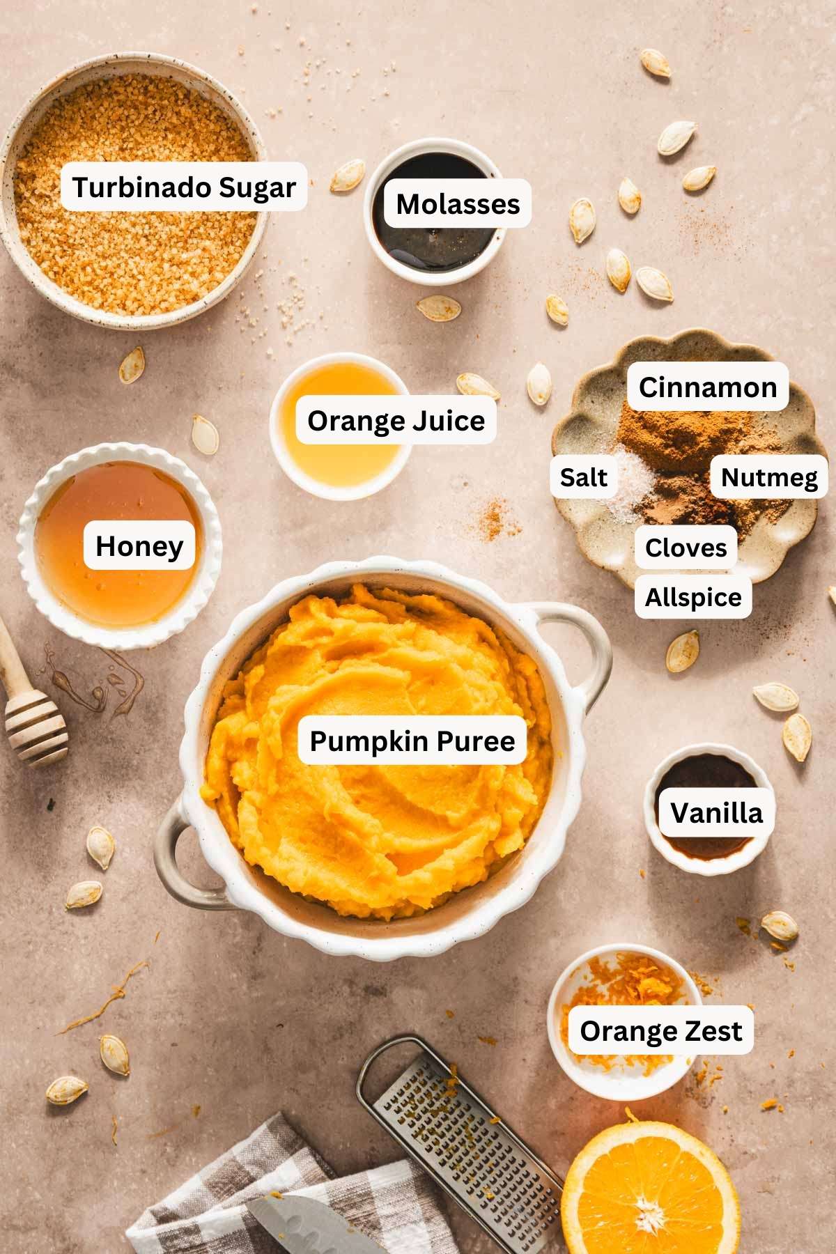 ingredients to make pumpkin butter with name tags