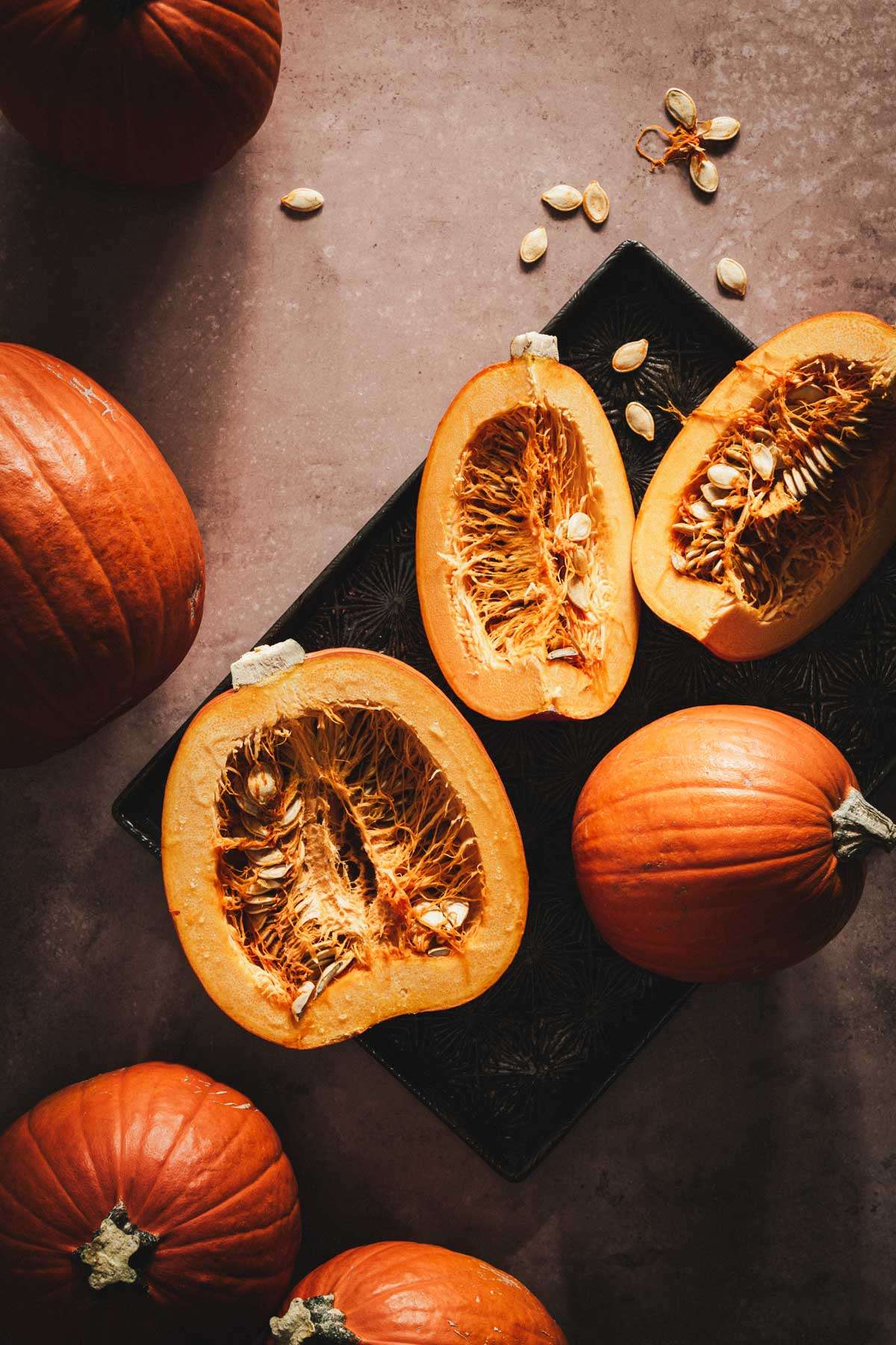 whole and cut up pumpkins