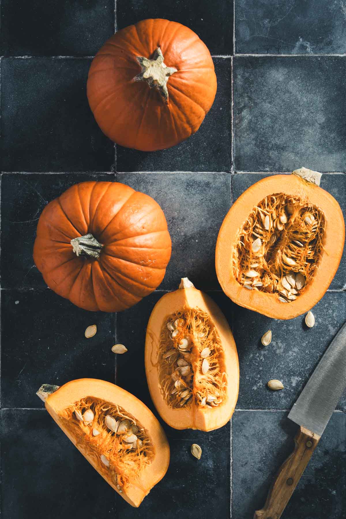 pumpkins whole and cut in half