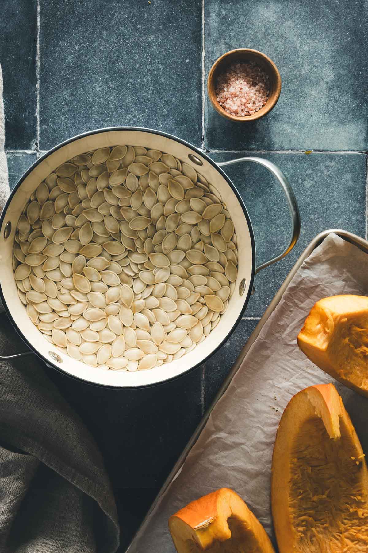 pumpkin seeds in a cooking pan