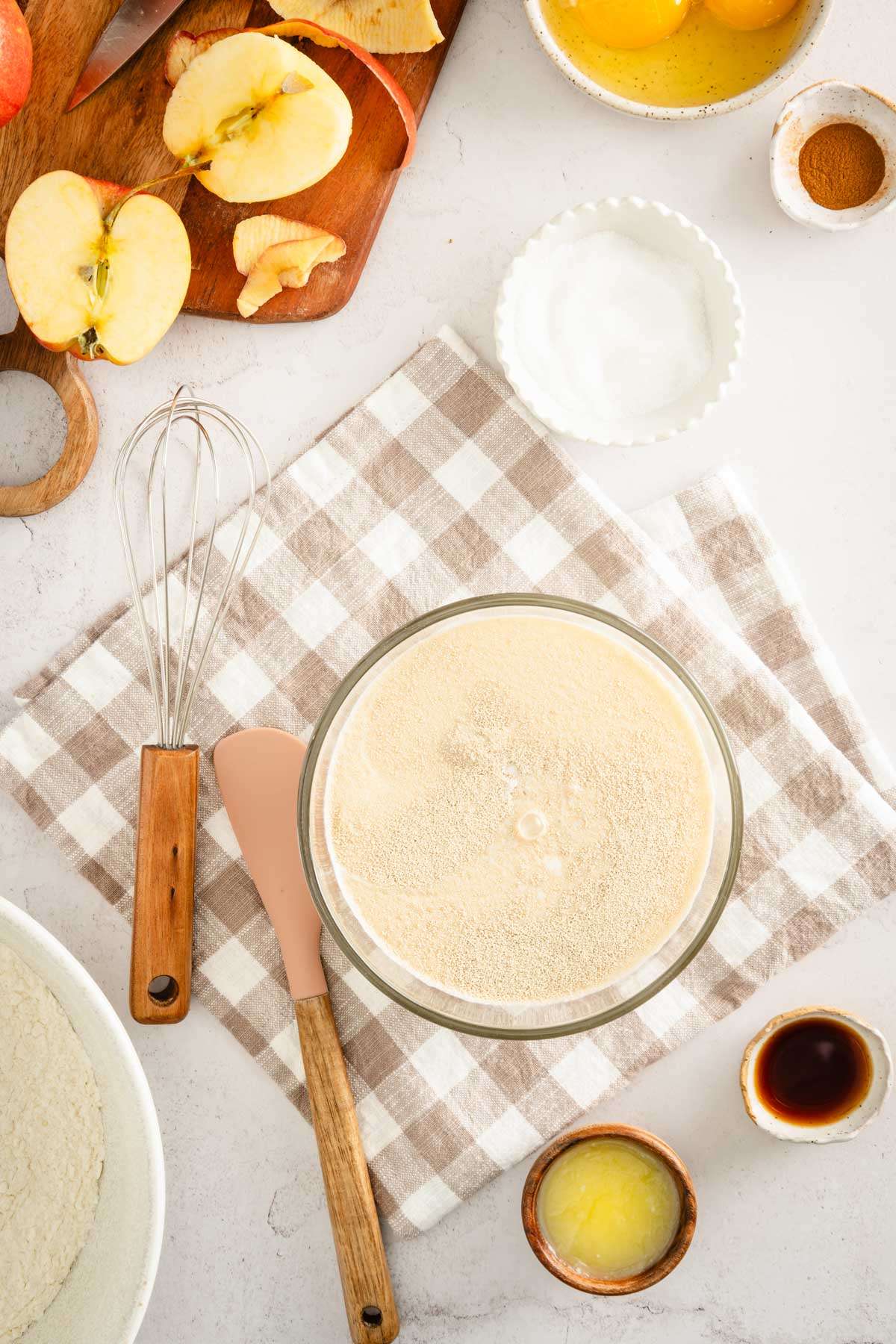 yeast added to the bowl with milk