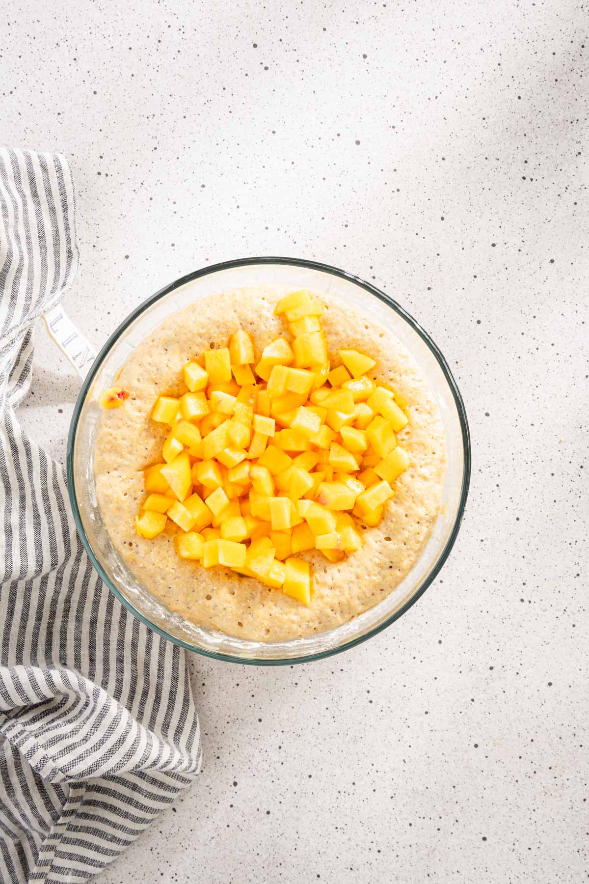 fresh peaches added to the racuchy dough