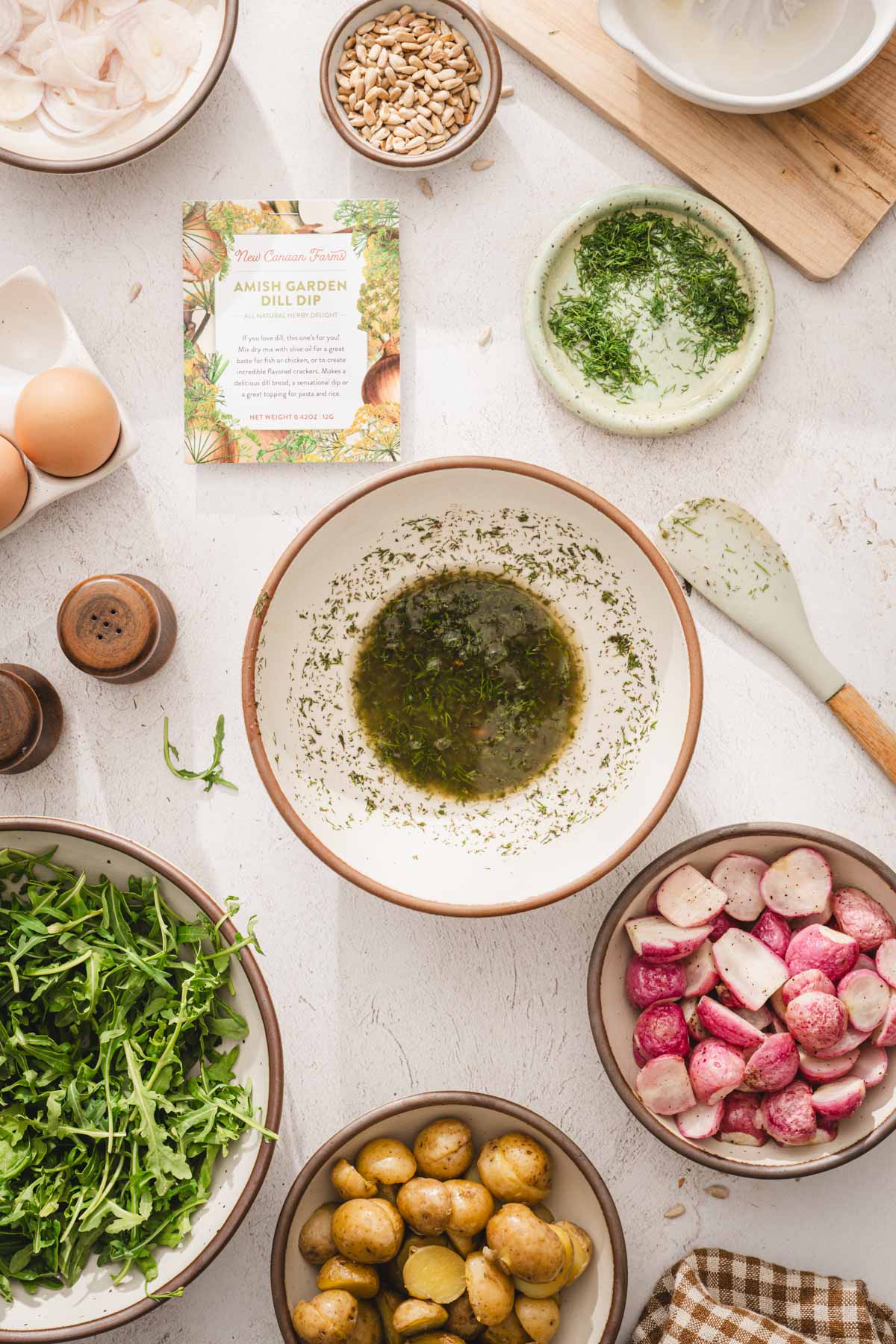 medium bowl with the dill dressing and brand package