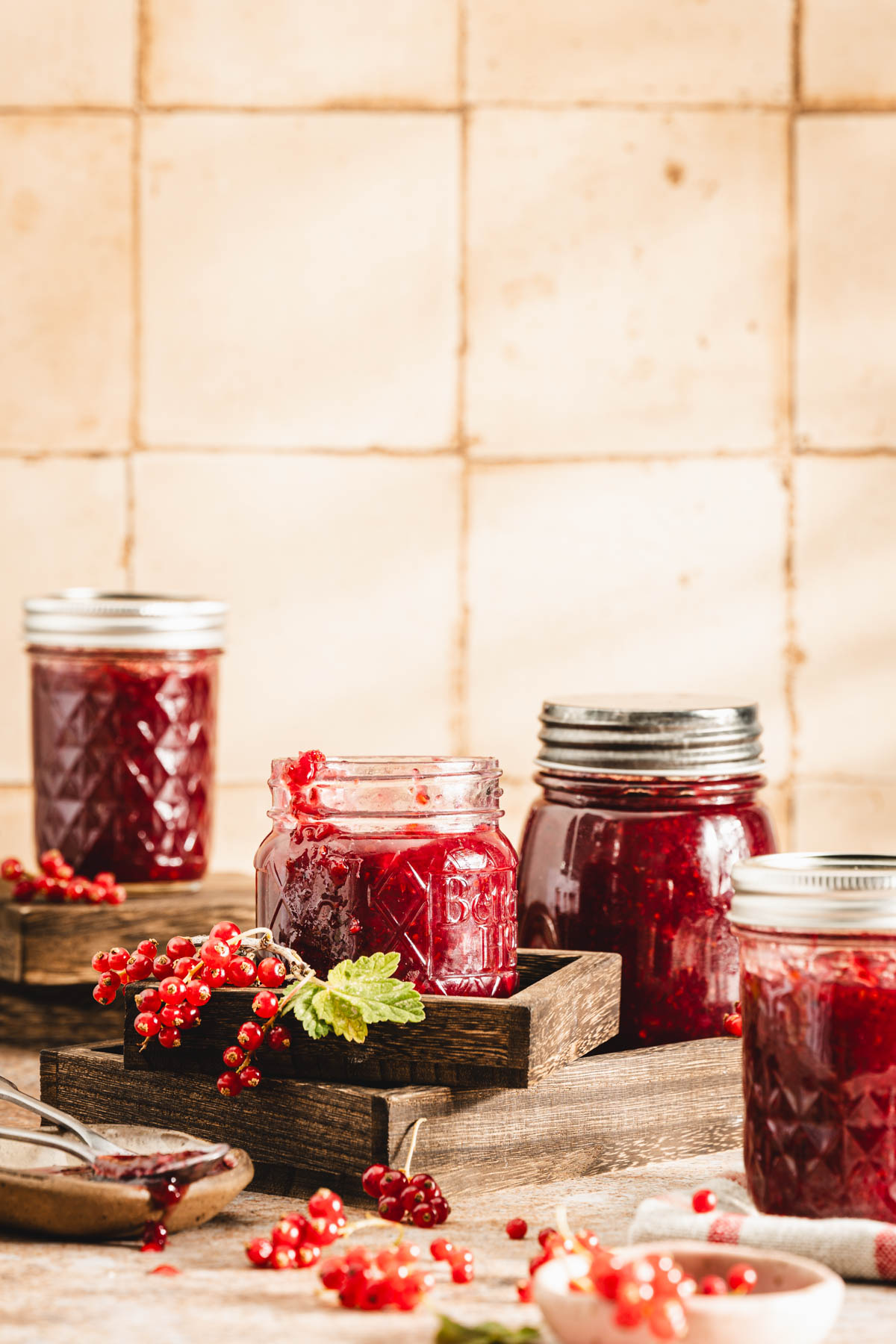 front view of jars with jam