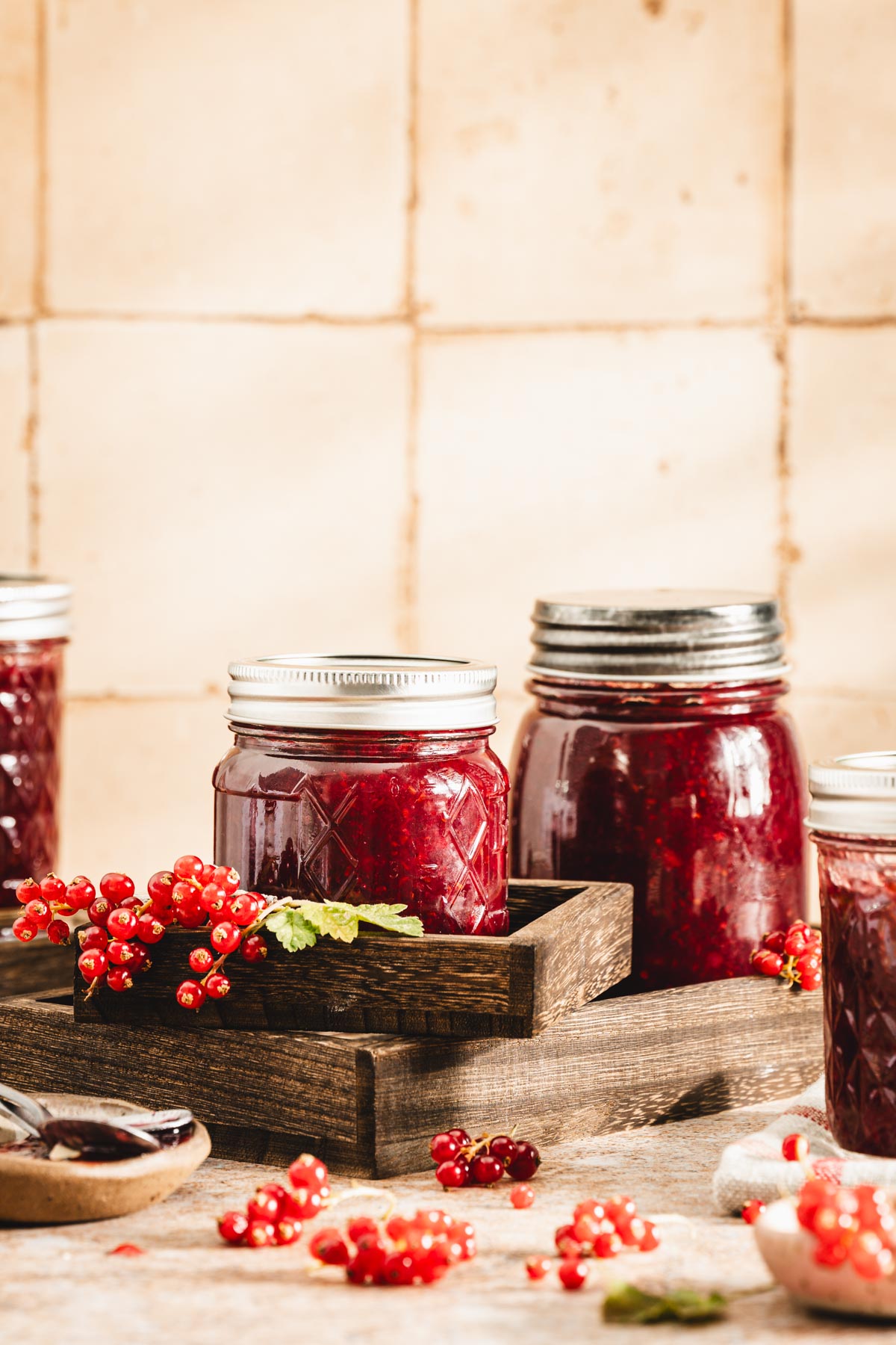jars with jam, front view
