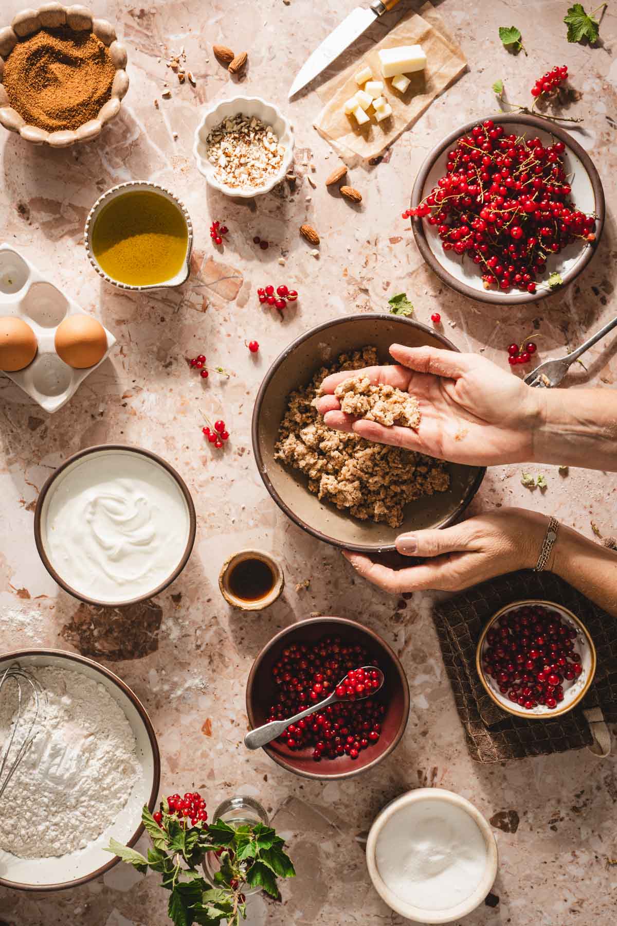 hands in frame holding crumble
