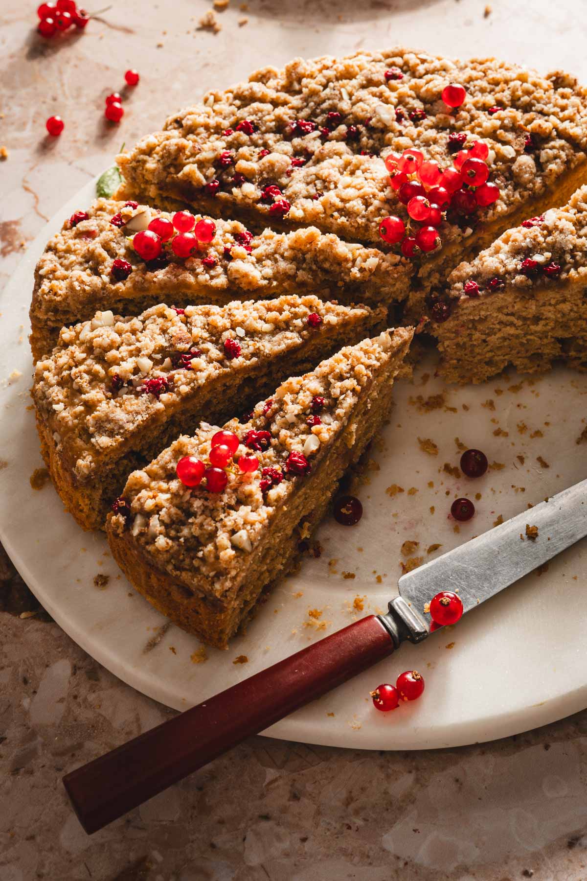 side view of sliced cake
