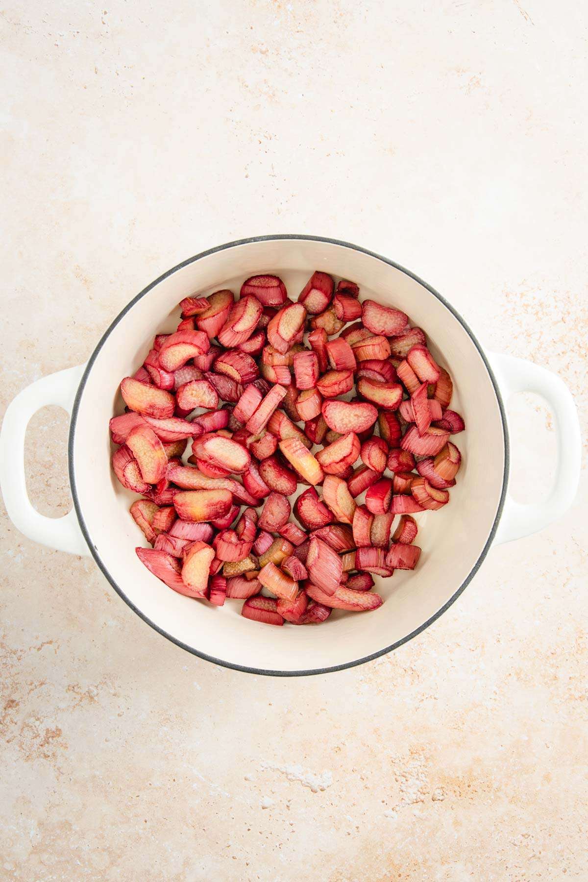 roasted rhubarb transferred into a large stock pot