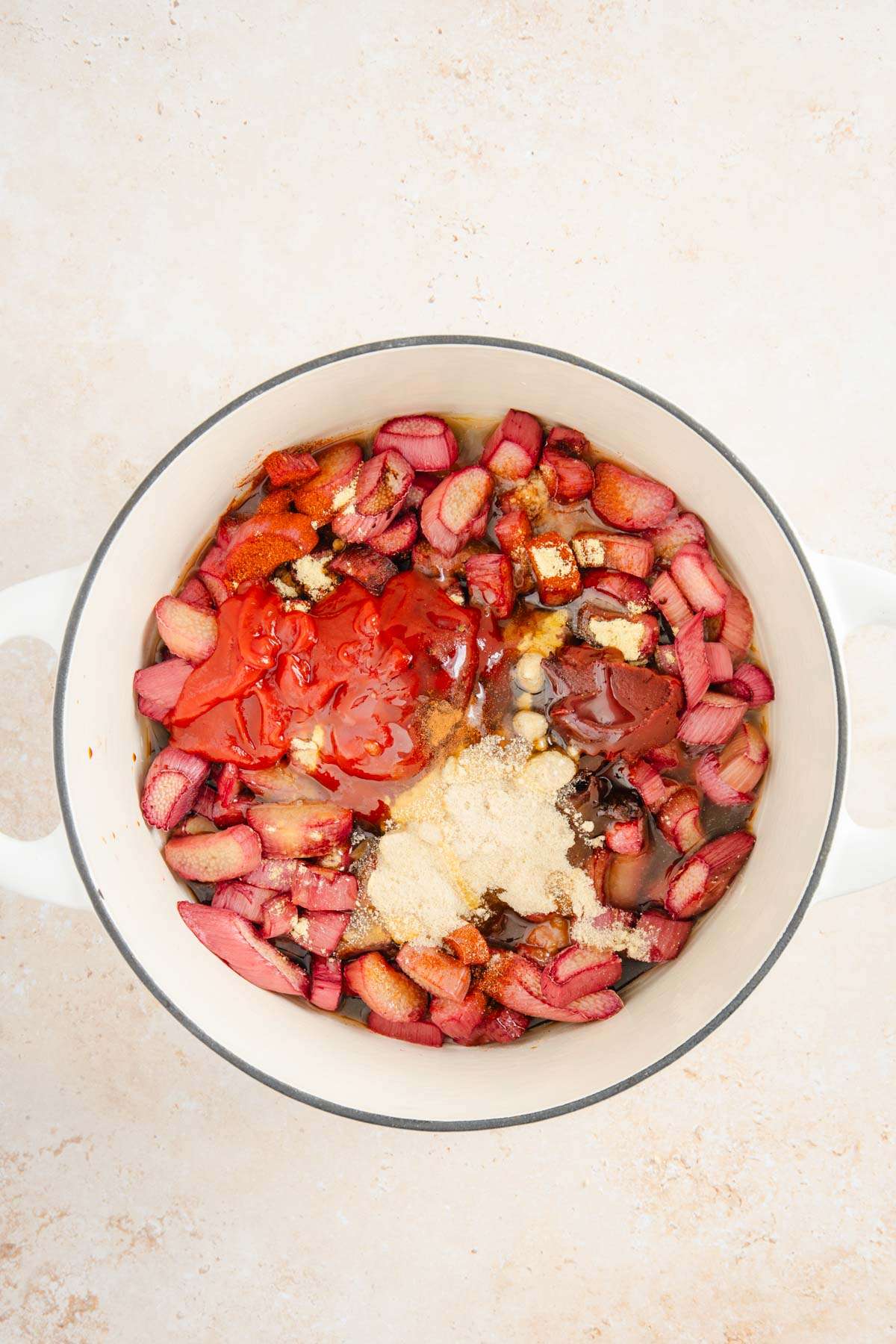 all ingredients to make BBQ sauce in a large stock pot