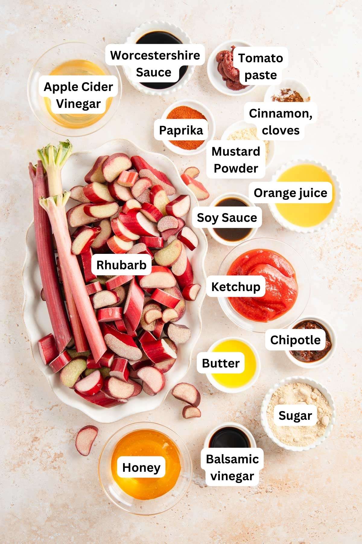 ingredients to make Rhubarb BBQ Sauce