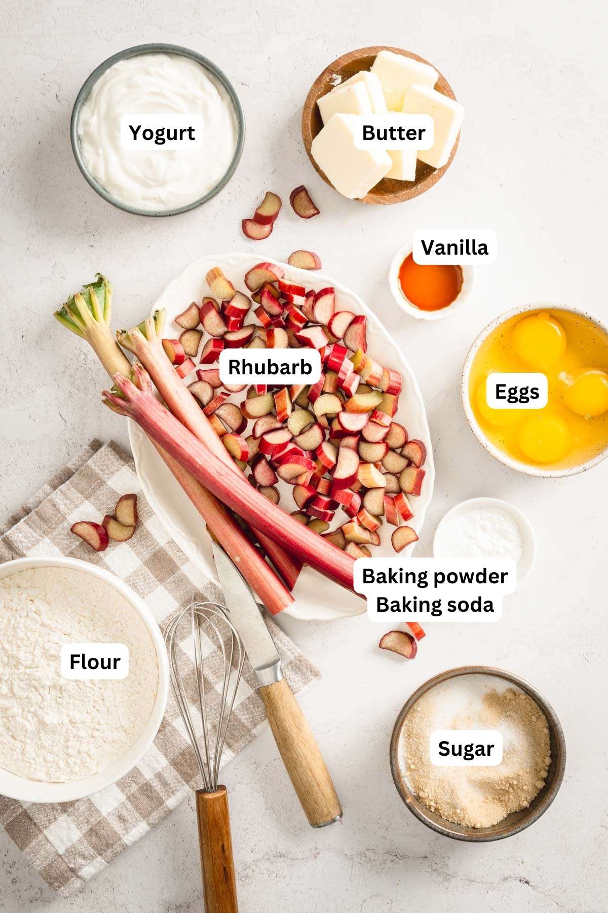 ingredients for rhubarb cake