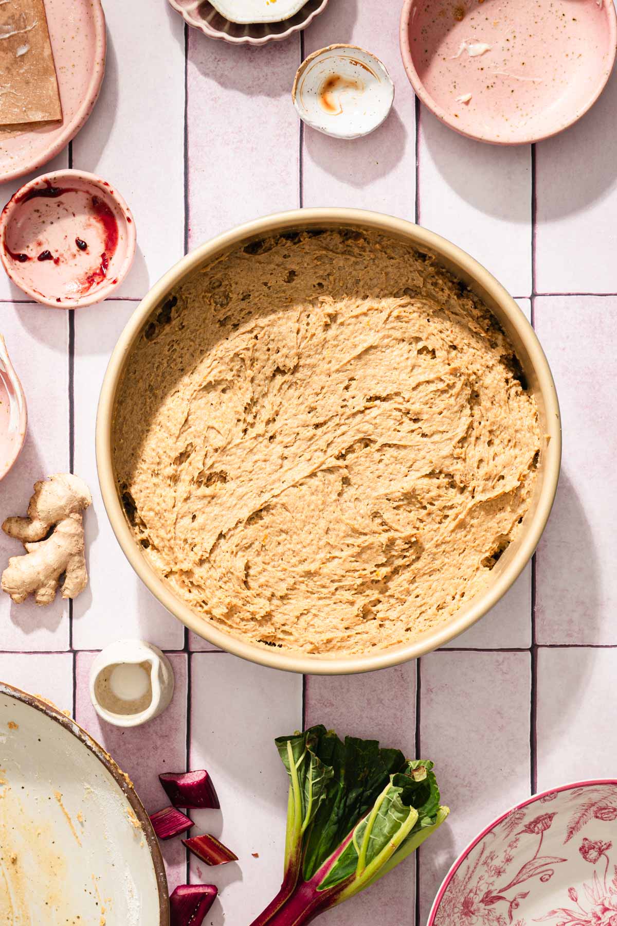baking pan with cake batter added