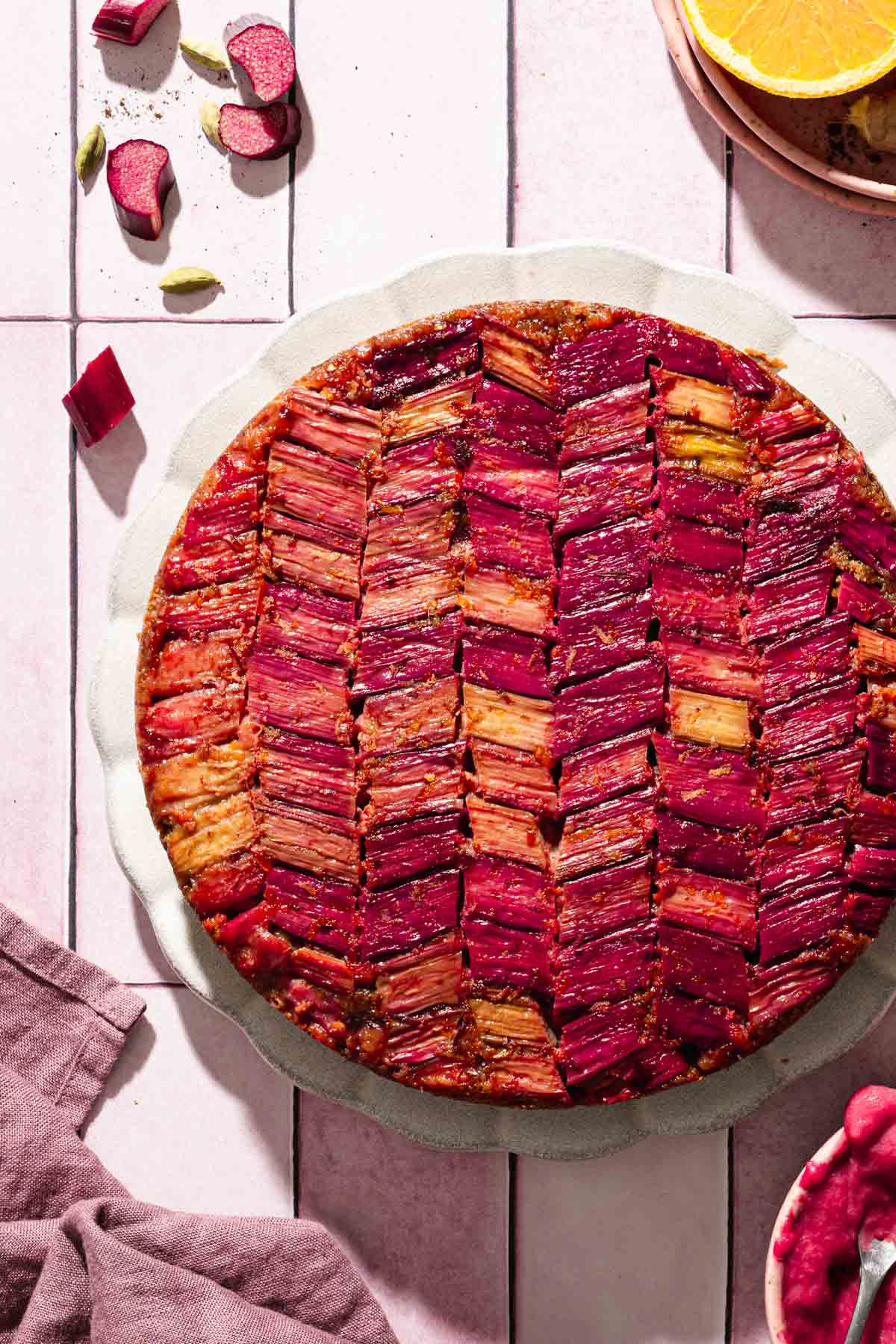 baked cake, plate with orange