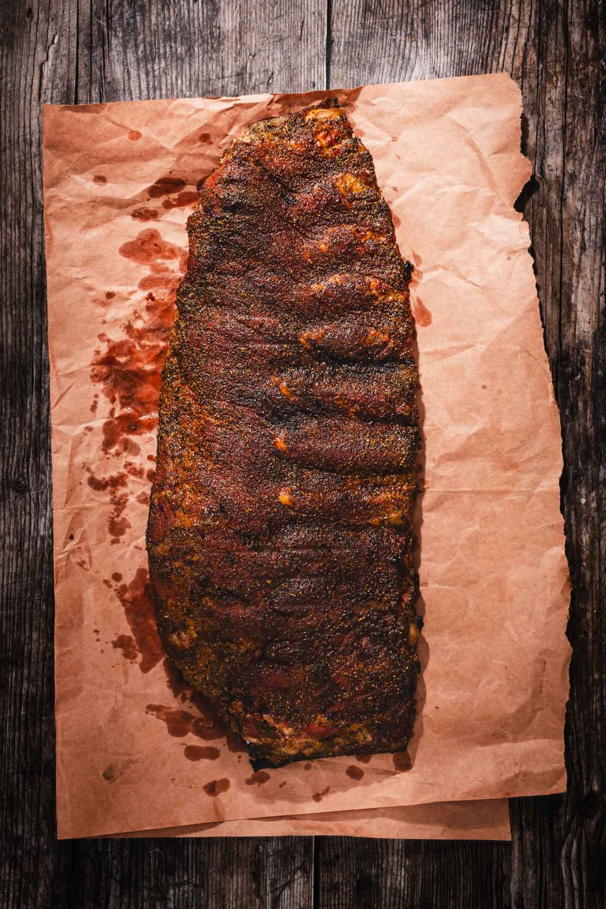 smoked ribs on a butcher paper