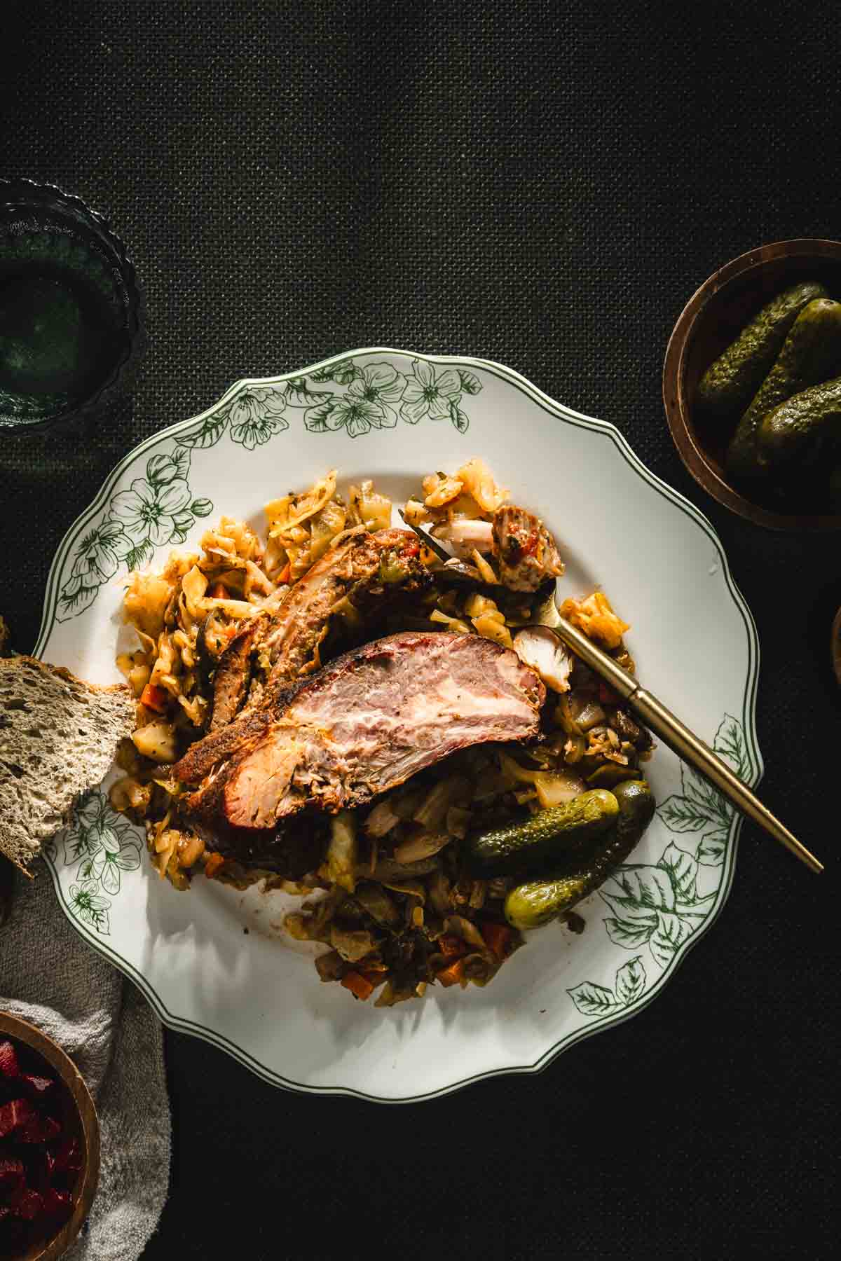 ribs and cabbage on a serving plate