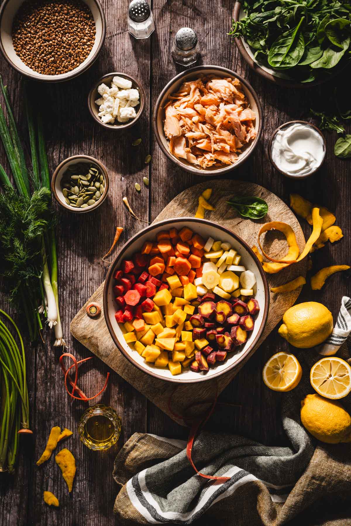 diced veggies in a mixing bowl