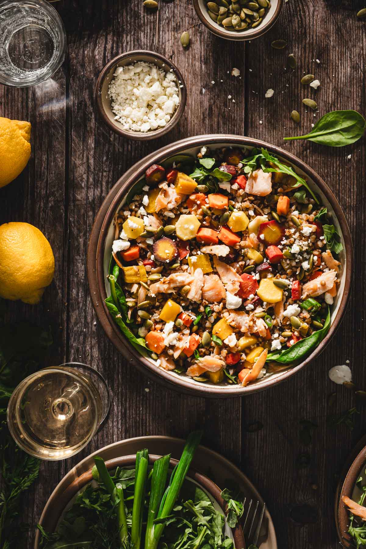 close up of a finished salad in a serving bowl