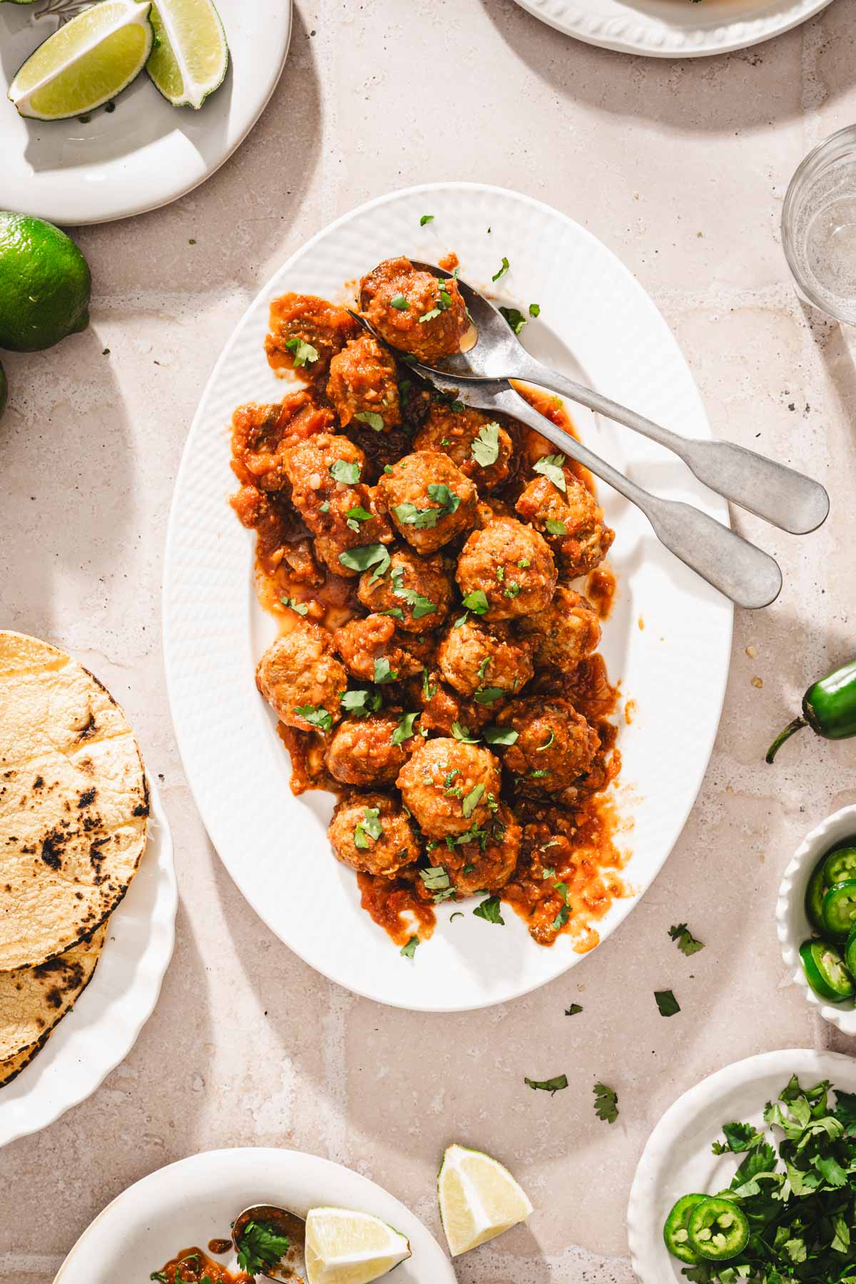 close up of the serving plate with meatballs